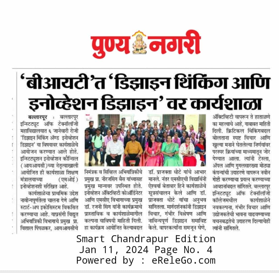 Workshop on Design Thinking and Innovation Design at BIT